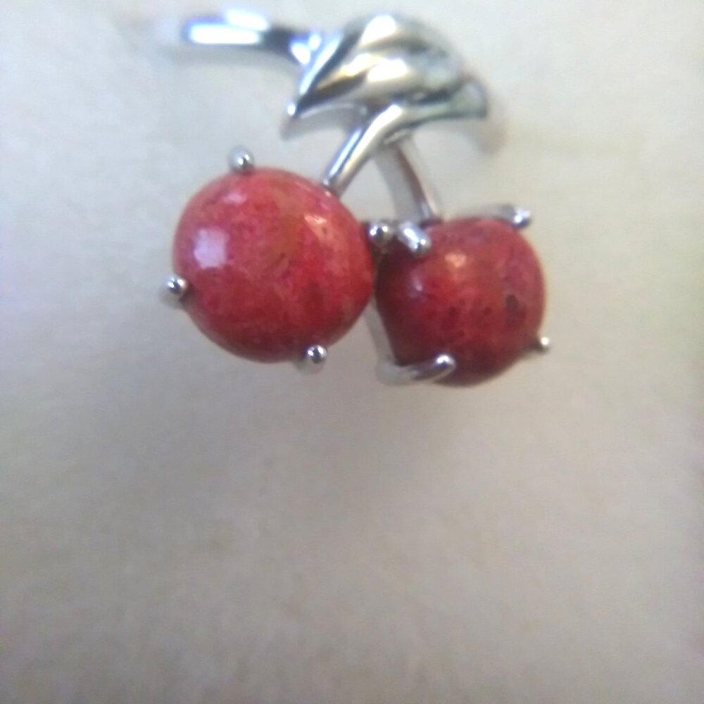 Coral Cherry Silver Ring - Picture 2 of 7